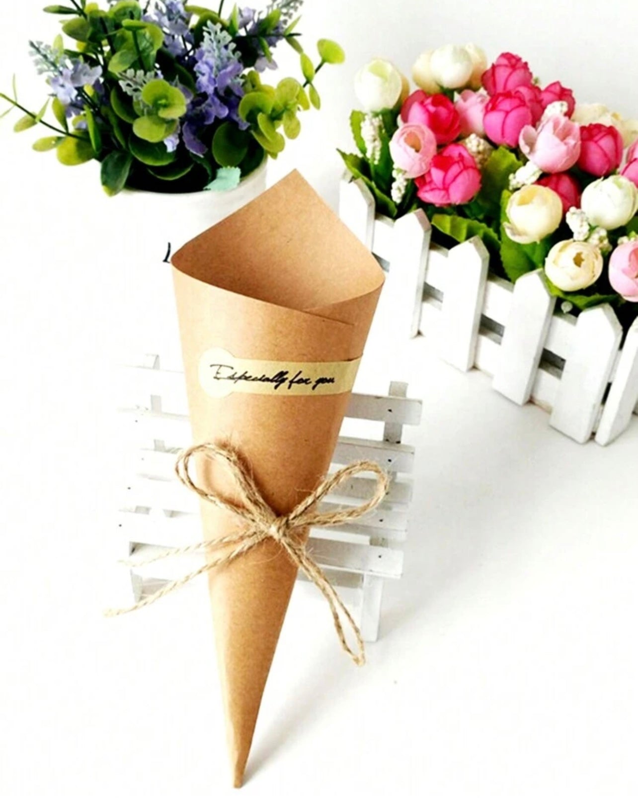 X12pcs Wedding Rose Flower & Paper Tube & Burlap Lace Party Diy Decoration With Rope #CP1026