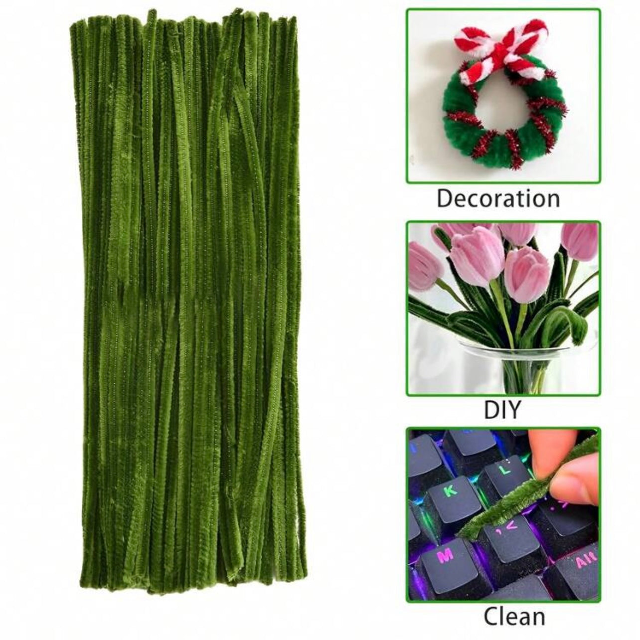 100pcs Purple Army Green Mixed Pipe Cleaners - 30cm x 6mm #CS1807