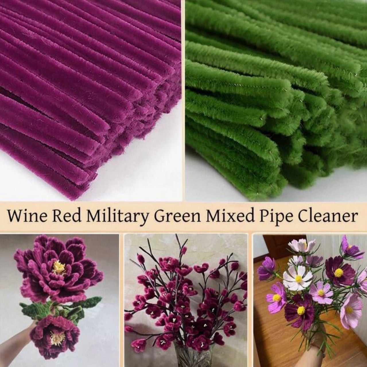 100pcs Military Green Mixed Pipe Cleaner - 30cm x 6mm #CS1801