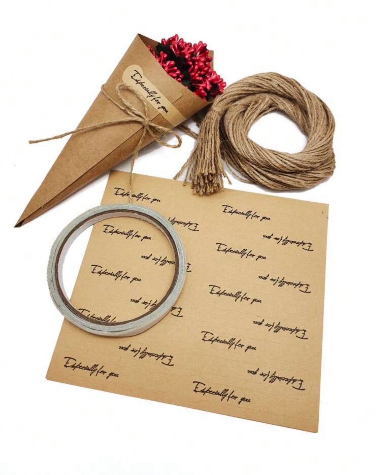 X12pcs Wedding Rose Flower & Paper Tube & Burlap Lace Party Diy Decoration With Rope #CP1026