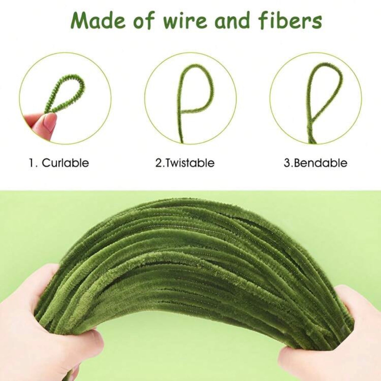 100pcs Purple Army Green Mixed Pipe Cleaners - 30cm x 6mm #CS1807