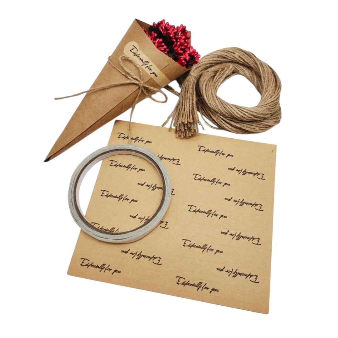 X12pcs Wedding Rose Flower & Paper Tube & Burlap Lace Party Diy Decoration With Rope #CP1026