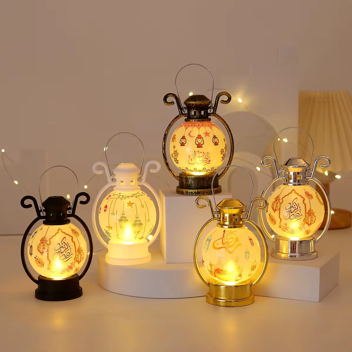 1pc Decorative Lights LED Electronic Candle Lights Retro Lantern Wind Lights For Mubarak Day Desktop Party Decoration( Battery Included) #RT1569