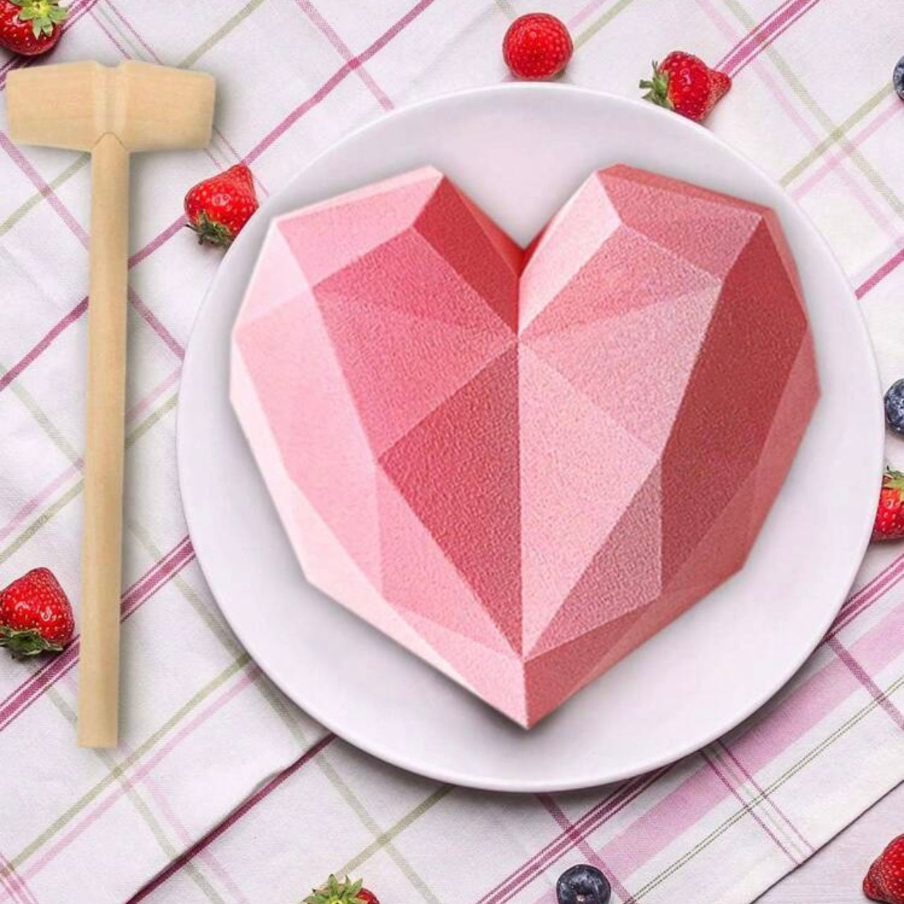 7.8” Chocolate Diamond Heart Silicone Molds With 1 Mini Wooden Hammer #SM1657