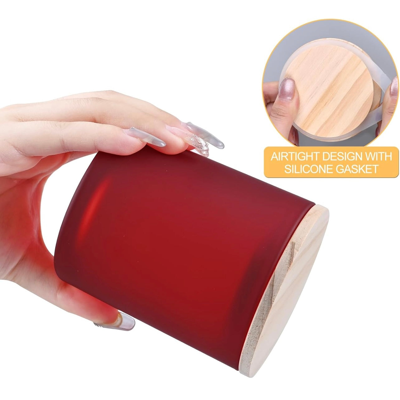 8oz Frosted Red Glass Jar With Lid #GJ1472