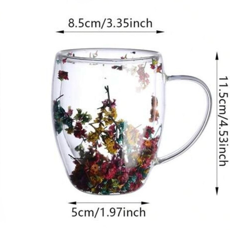 1Pc/350ml Dry Flower Double-Layer Glass Cup Household Coffee Cup With Handle Heat Resistant High Borosilicate Coffee Cup TeaCup #GC1453
