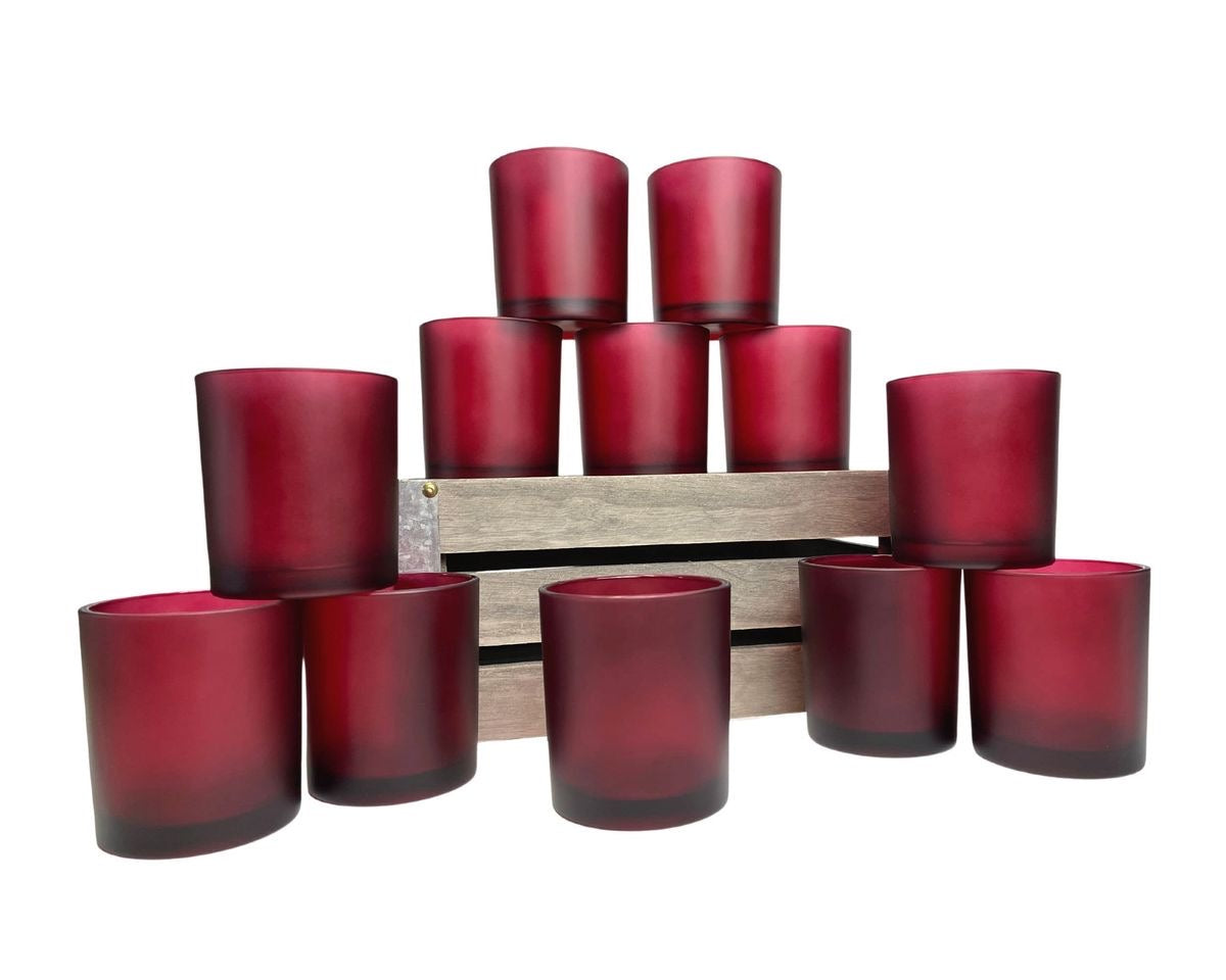 8oz Frosted Red Glass Jar With Lid #GJ1472
