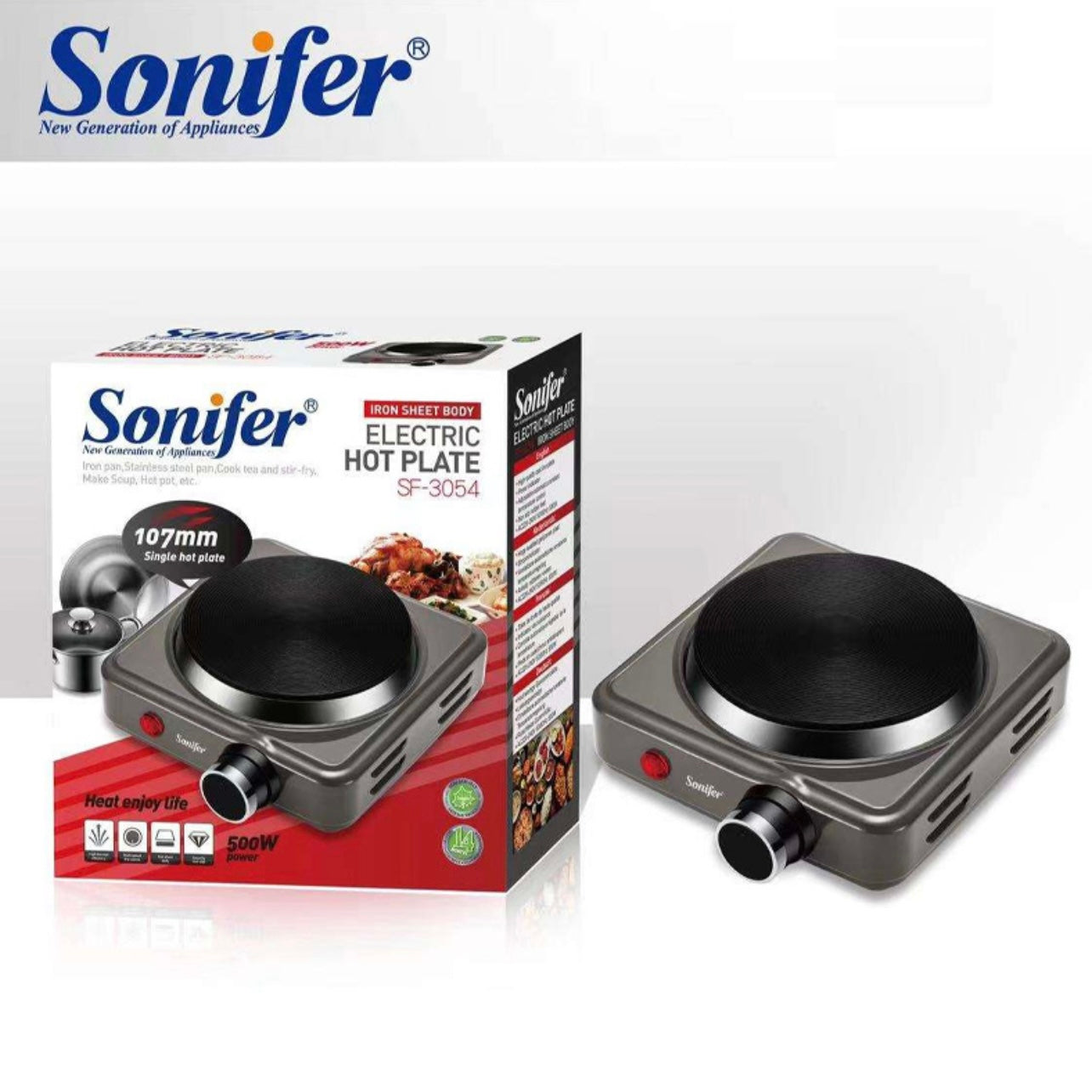 500W Stainless Steel & Iron Electric Stove with Thermostat Control #ES2254