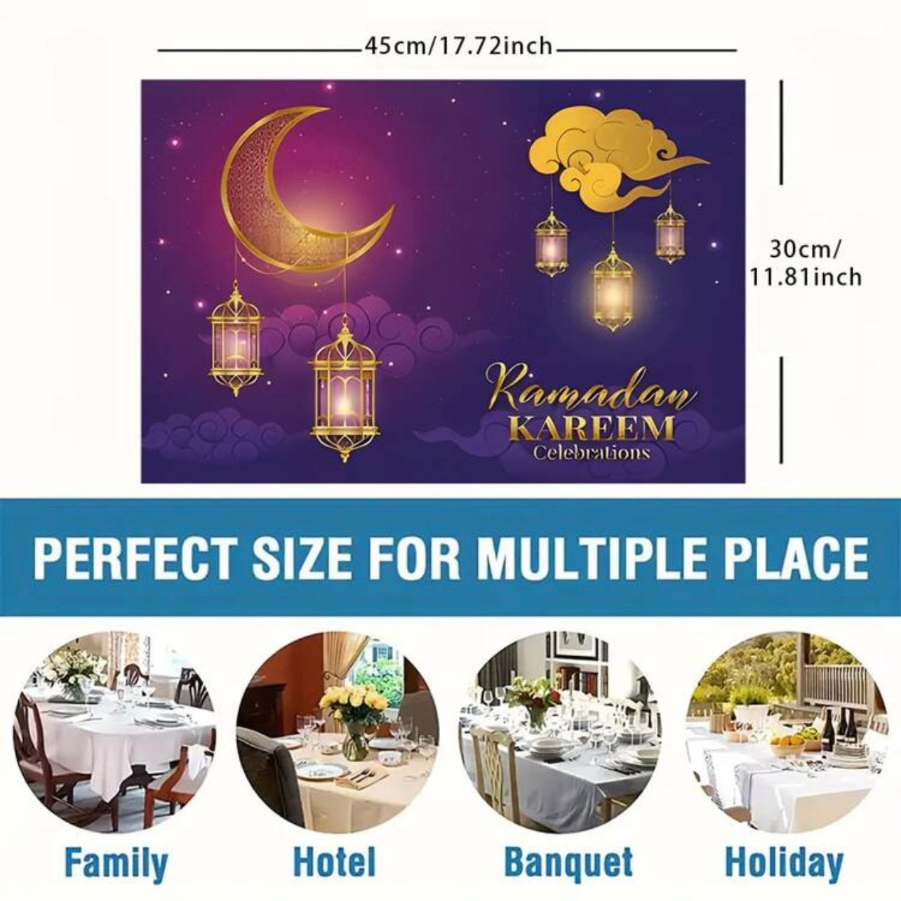 Ramadan Series Purple Star & Moon Pattern Polyester Linen Placemats #RP1845