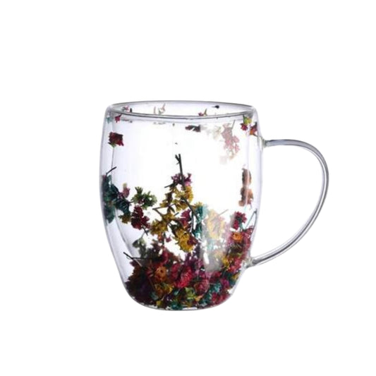 1Pc/350ml Dry Flower Double-Layer Glass Cup Household Coffee Cup With Handle Heat Resistant High Borosilicate Coffee Cup TeaCup #GC1453