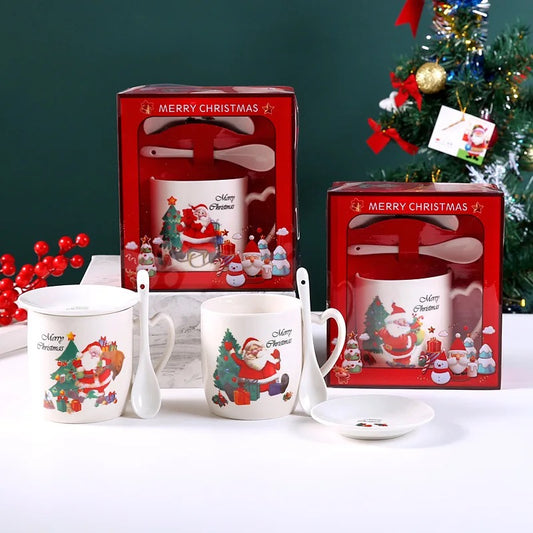 330ml Christmas Gift Ceramic Mugs With Spoon #CM1383