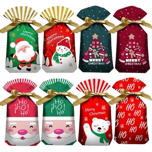 X12pcs - Mix Christmas Drawstring Ribbon Reusable Christmas Gift Bags #CB1552