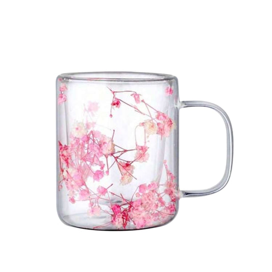 350ml/1pc Trendy Dried Flower Double Wall Glass Cup, Creative Insulated Coffee/Juice/Milk Cup, High Aesthetic Home Use #GC1449