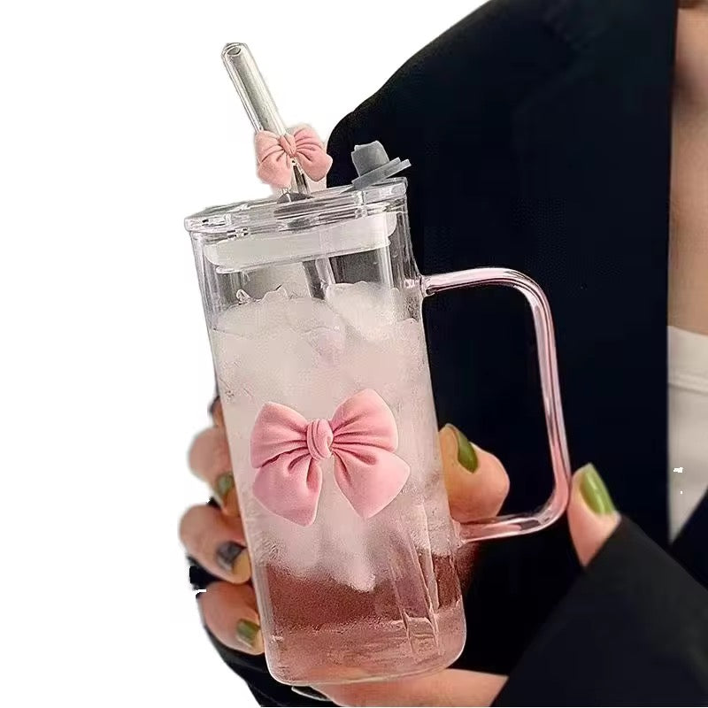 Glass Cup With Glass Lid and Straw With Handle #GC2020