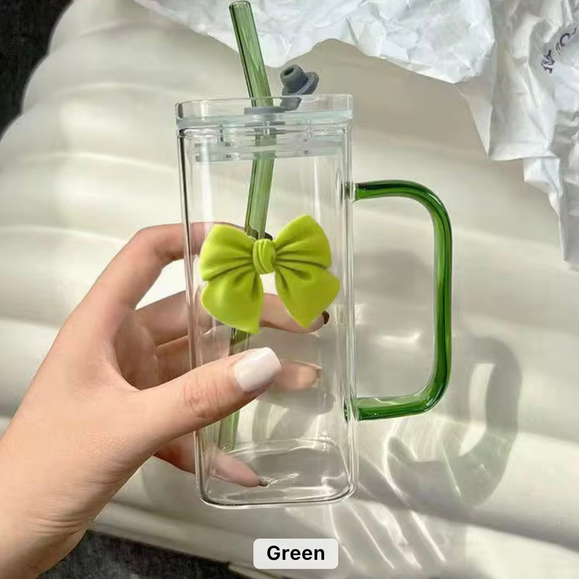 Glass Cup With Glass Lid and Straw With Handle #GC2020