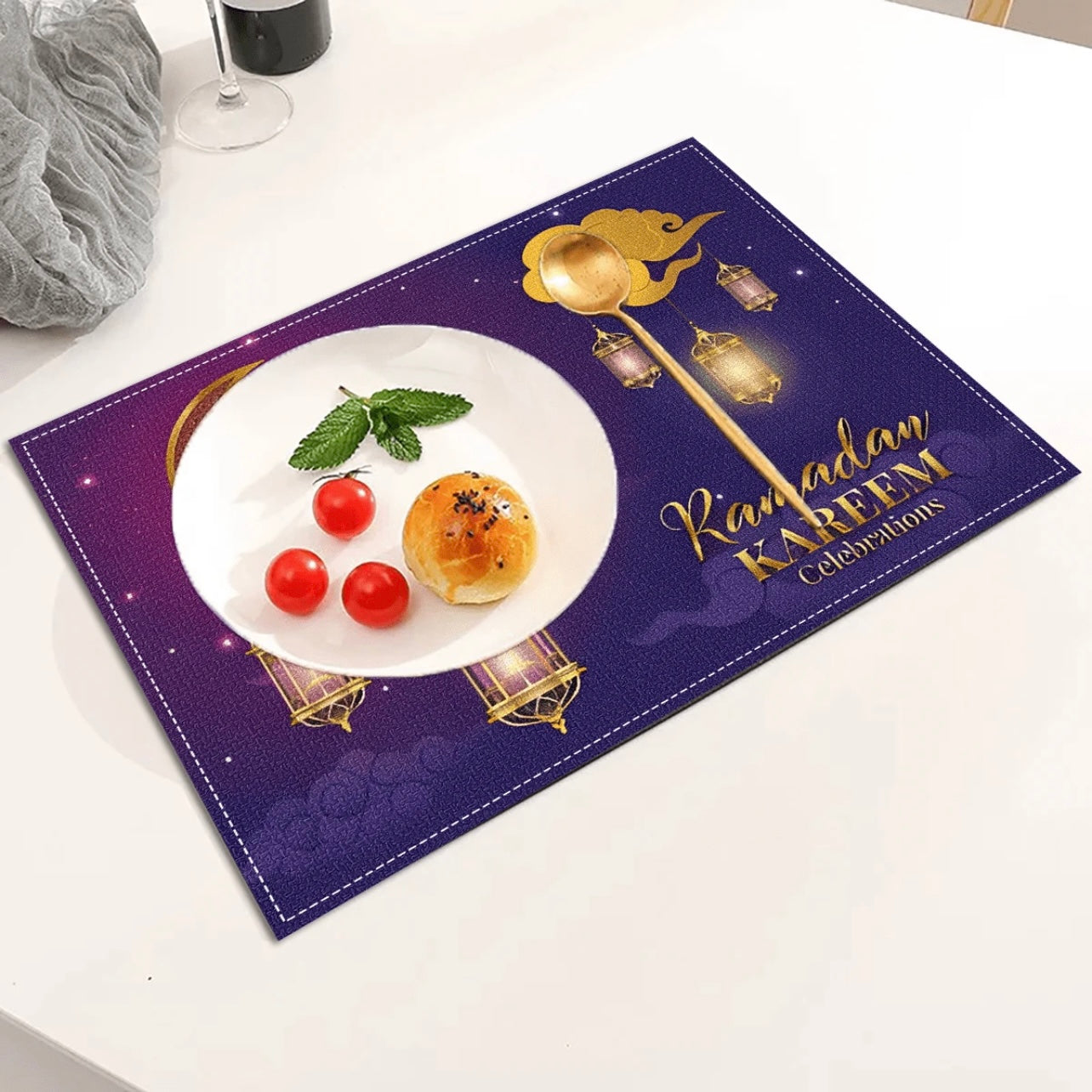 Ramadan Series Purple Star & Moon Pattern Polyester Linen Placemats #RP1845