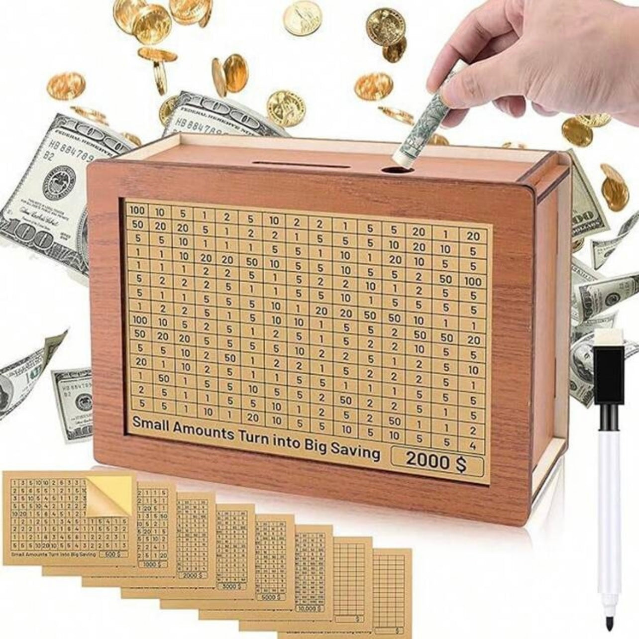 1pc Wooden Money Box With Numbers #MB1361